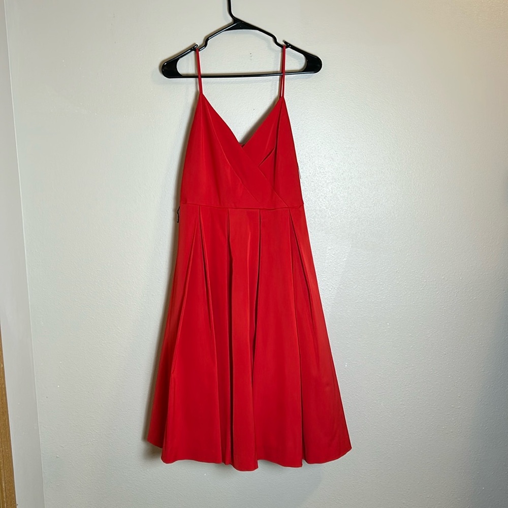J. Crew Red A-Line Midi Cocktail Dress Spaghetti Straps NWT